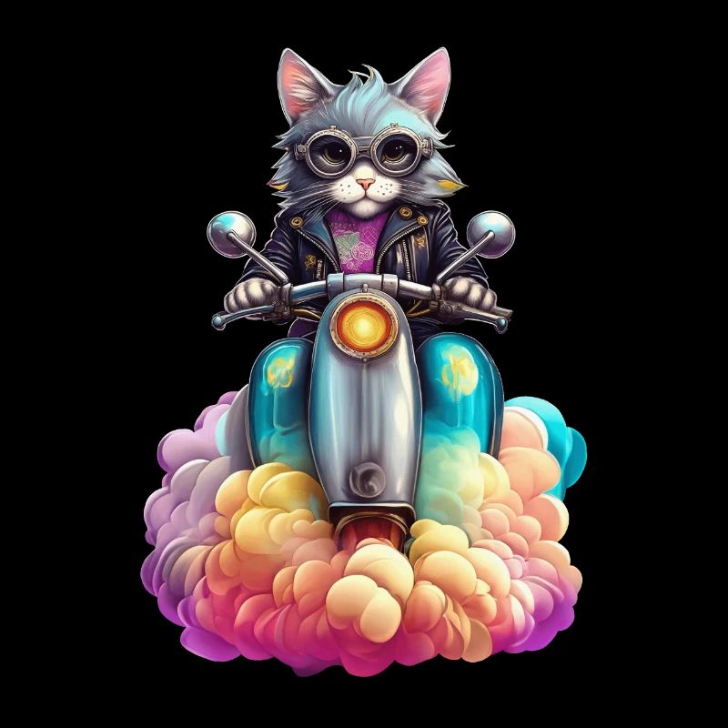 Süße Bikerkatze auf ihrem Oldtimer-Roller