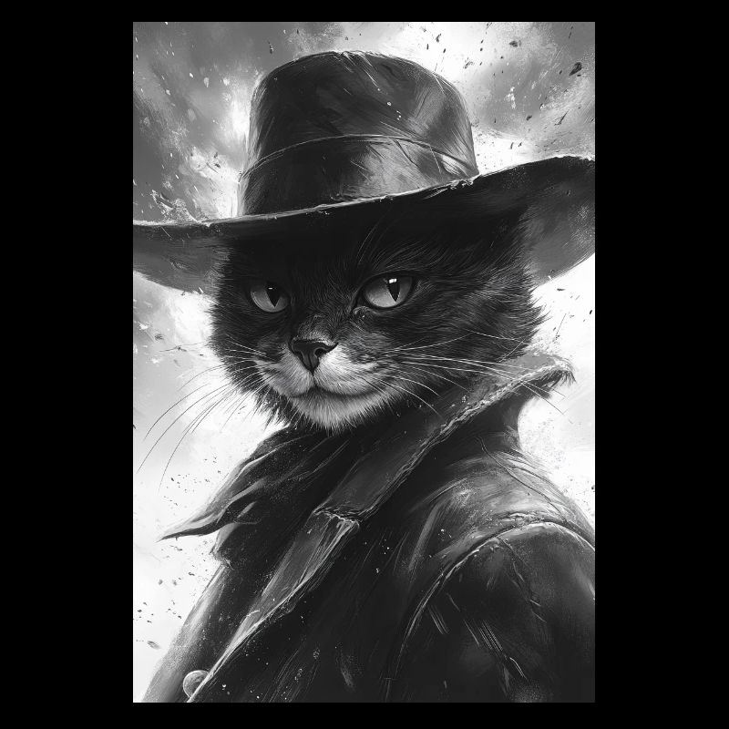 Chat noir et blanc dans un look cowboy