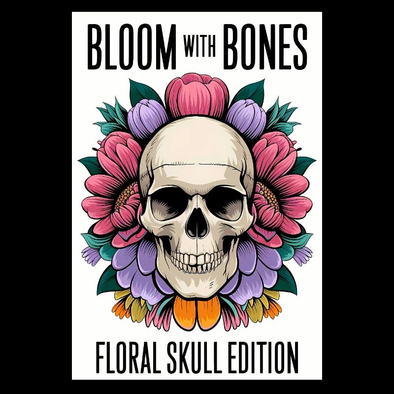 tête de mort affiche fleurir avec des os fleurs