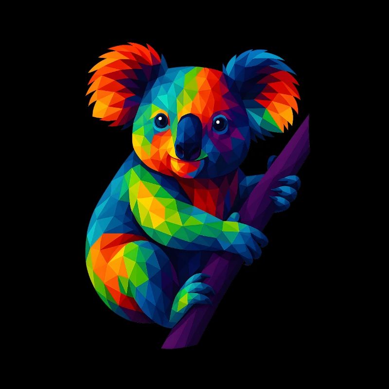 Animaux polygonaux de style WPAP - Koala Ours suspendu à la branche