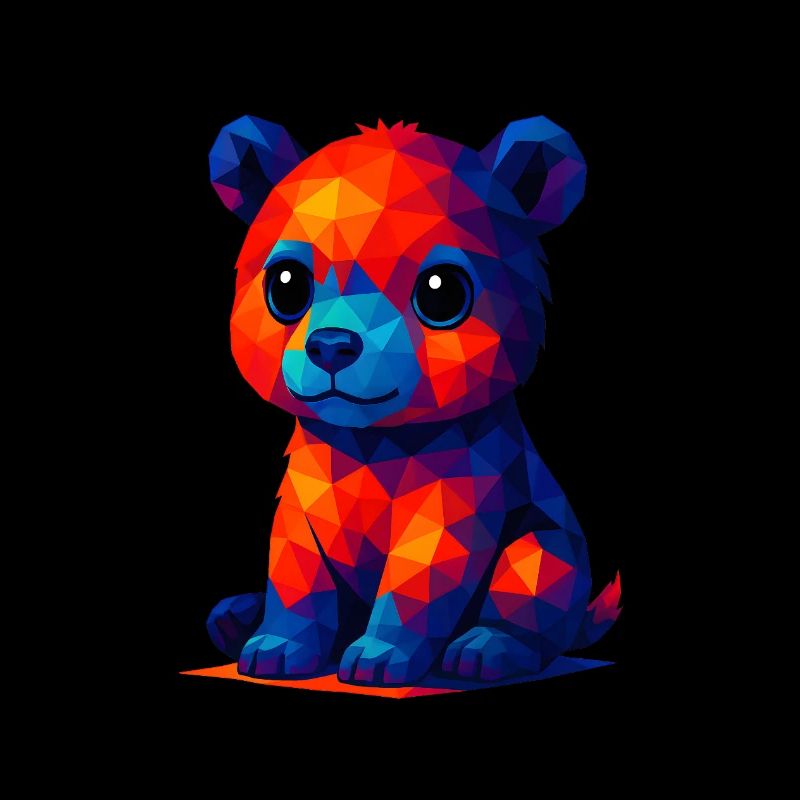 WPAP Polygon Kawaii Style Bébé Grizzly Ours Brun
