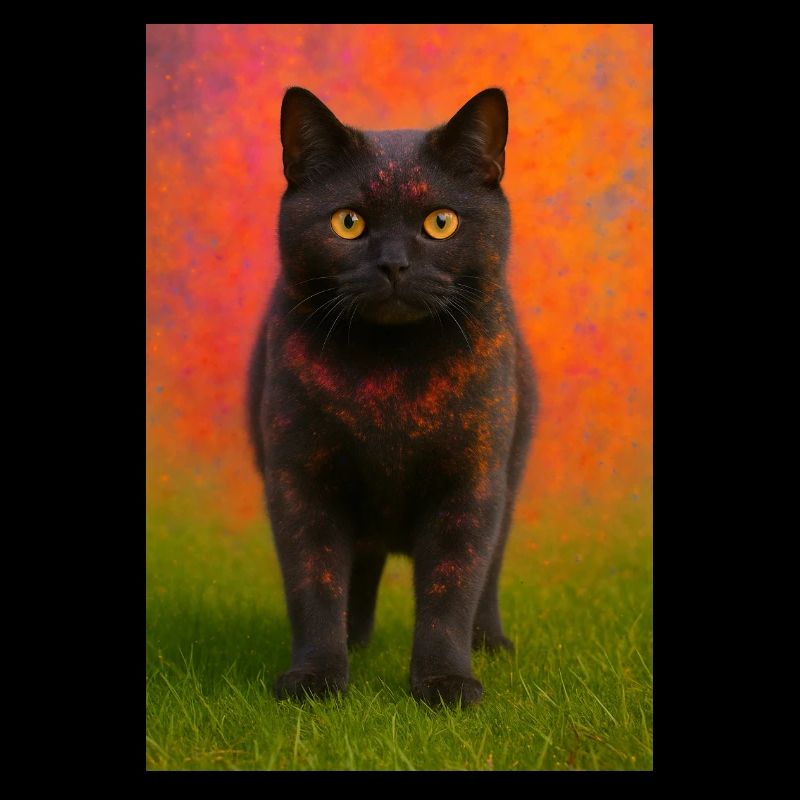 Night cat with color explosion in the background