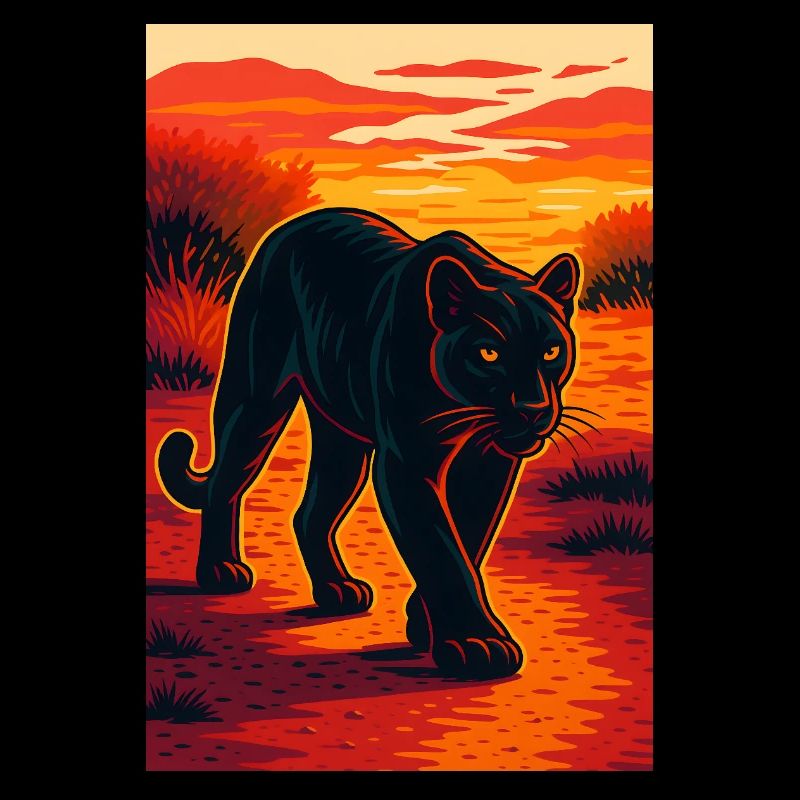 Sunset Black Jaguar Panther Illustration