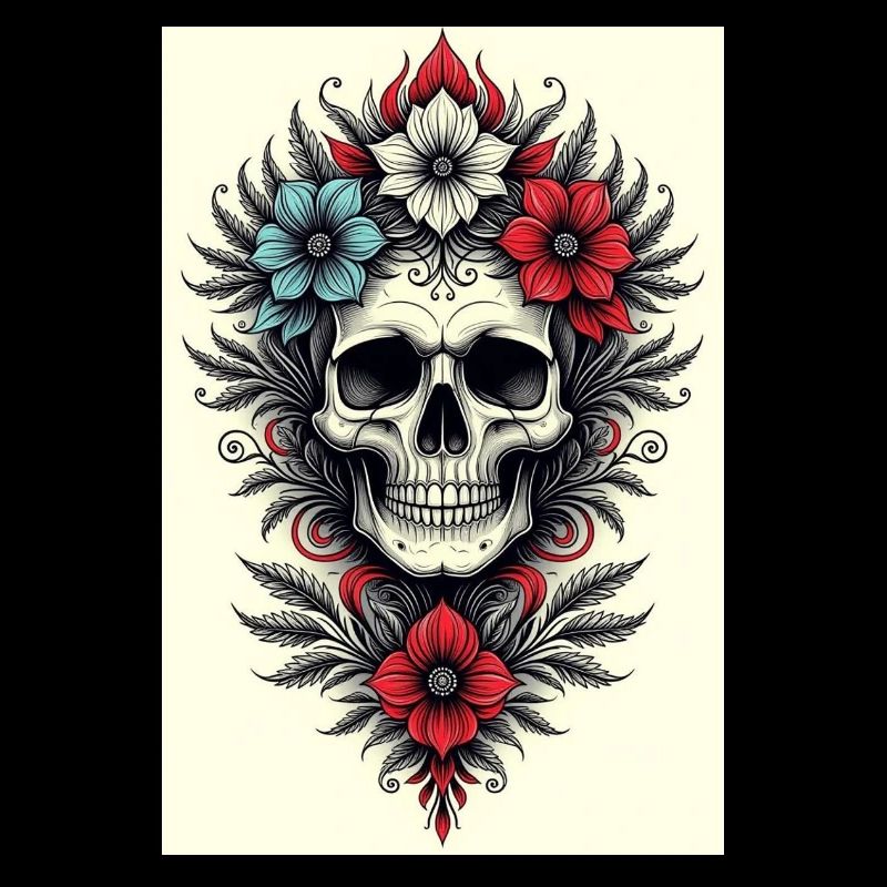 Style de tatouage de crâne de fleur