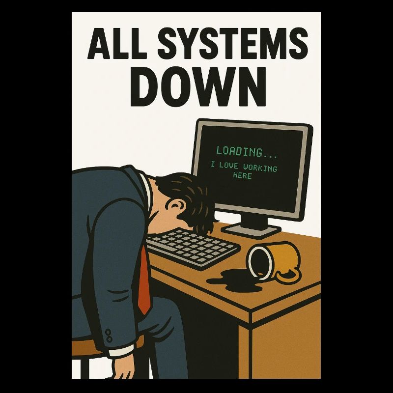 All Systems Down IT Humor Caricature