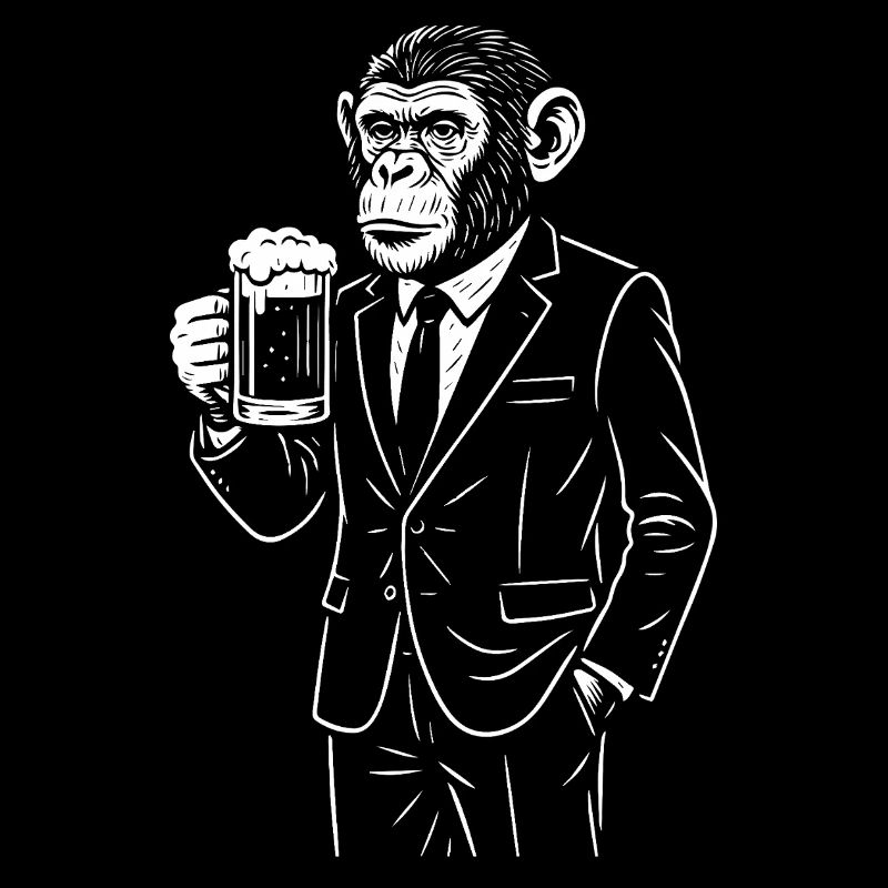 Dapper Ape in Suit with Beer