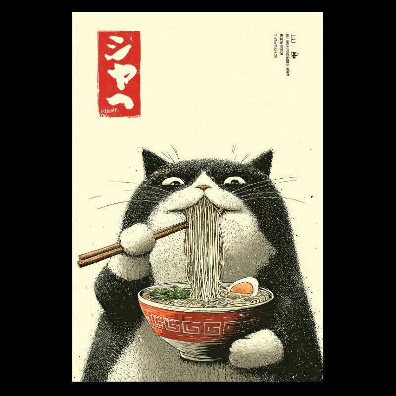 Ramen-Katze im Ukiyo-e-Stil