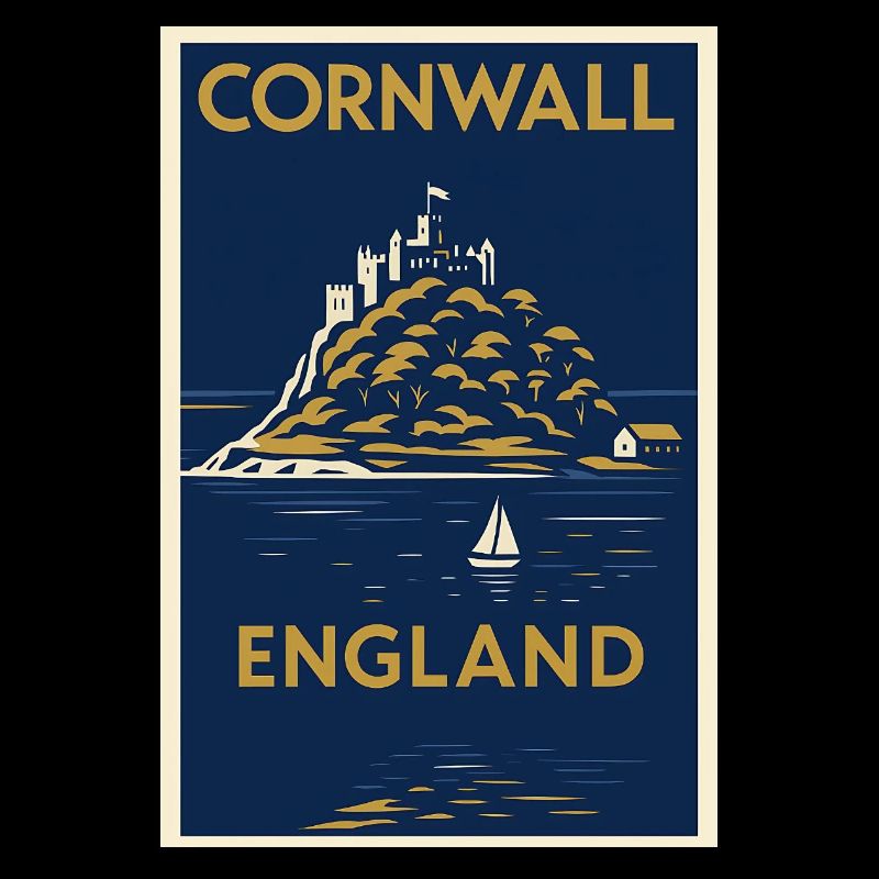Cornwall, Angleterre – Affiche de voyage Art déco