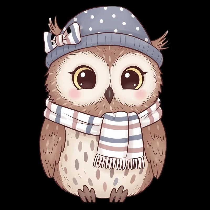 Wintereule mit Schal und Mütze