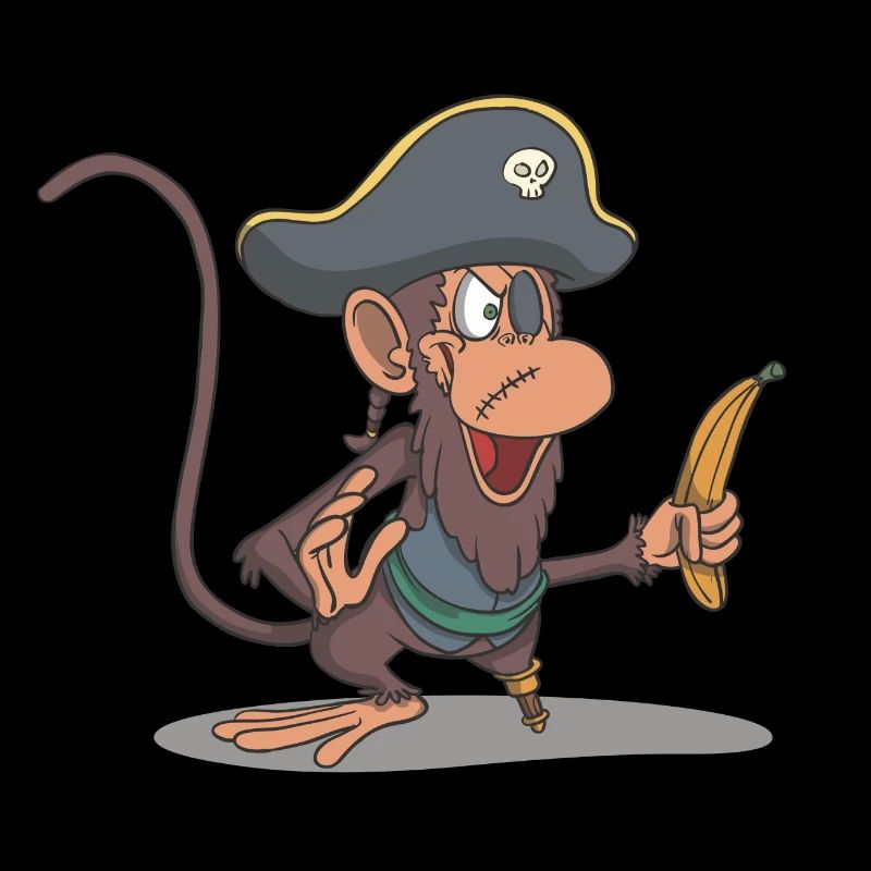 Affe als Pirat mit Holzbein und Banane
