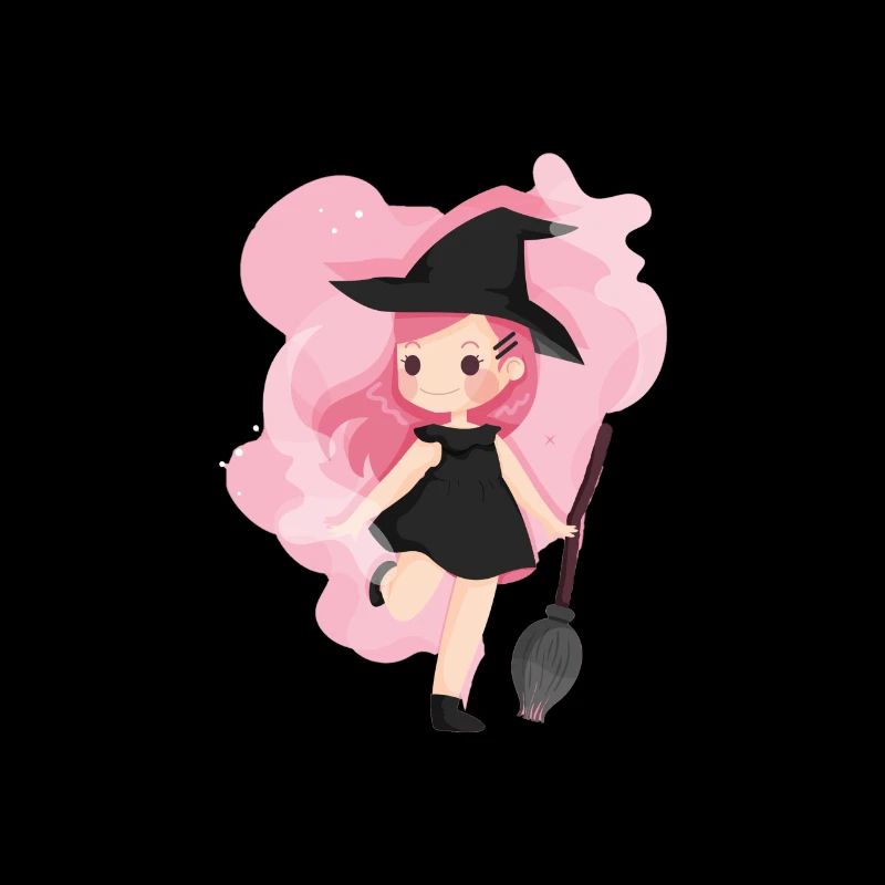 Sorcière de dessin animé mignon avec cadeau Halloween balai