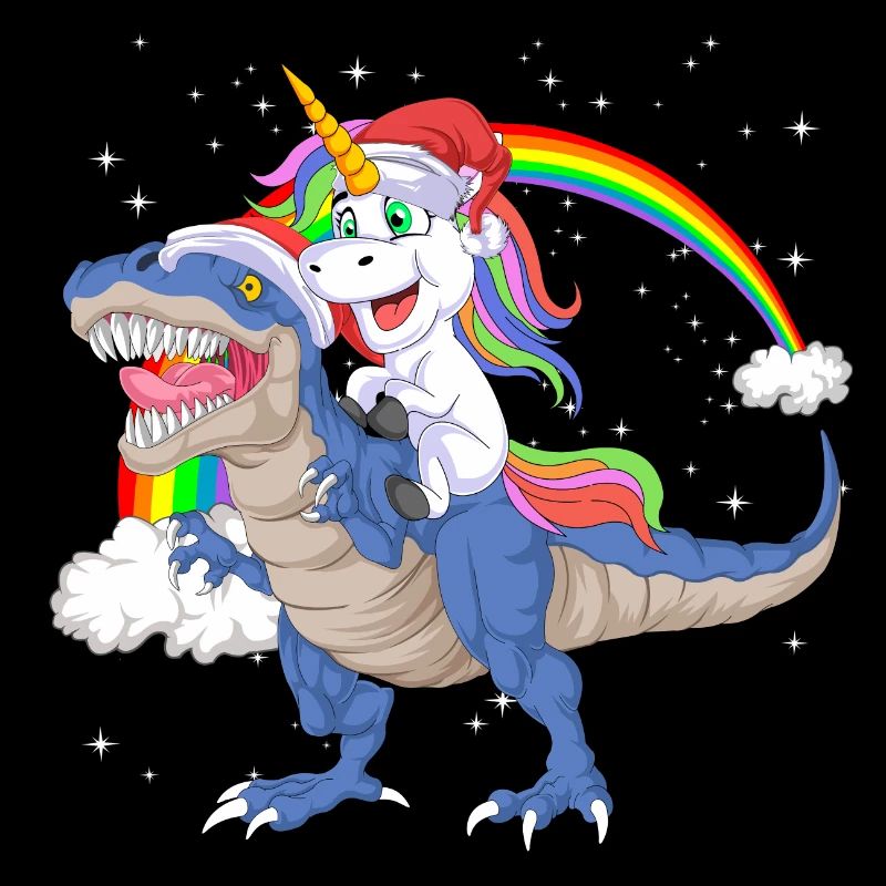 Weihnachtsmann Einhorn reitet Dinosaurier Trex Weihnachten
