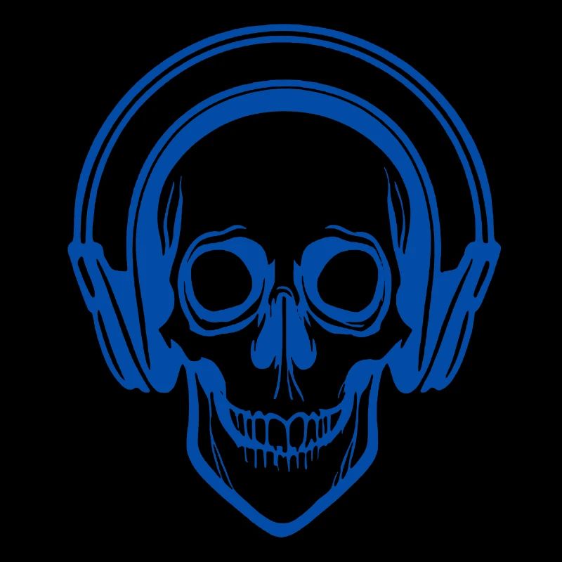 Skull hört Musik mit Kopfhörern