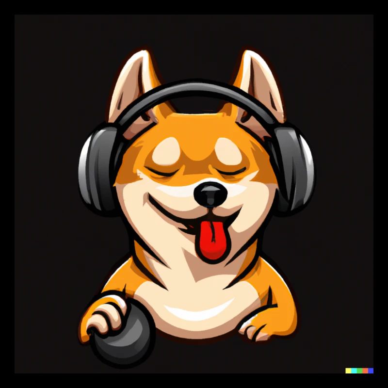 Shiba Inu mit Kopfhörern