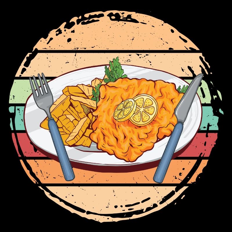 Schnitzel mit Pommes Retro Farben