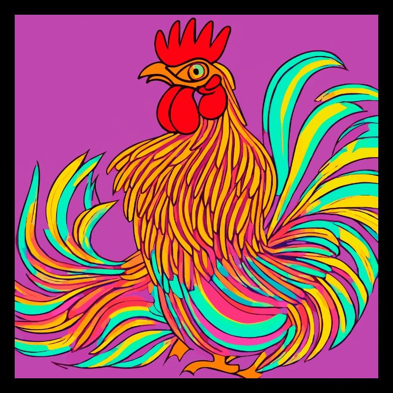 Illustration d’un coq, dans un style abstrait