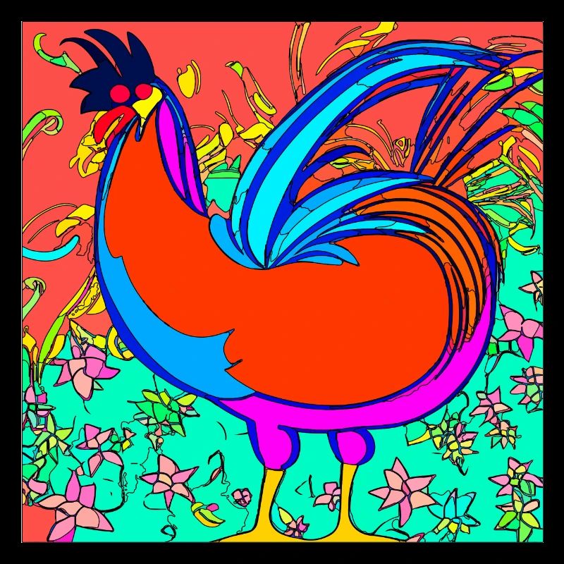 Illustration d’un coq, dans un style abstrait