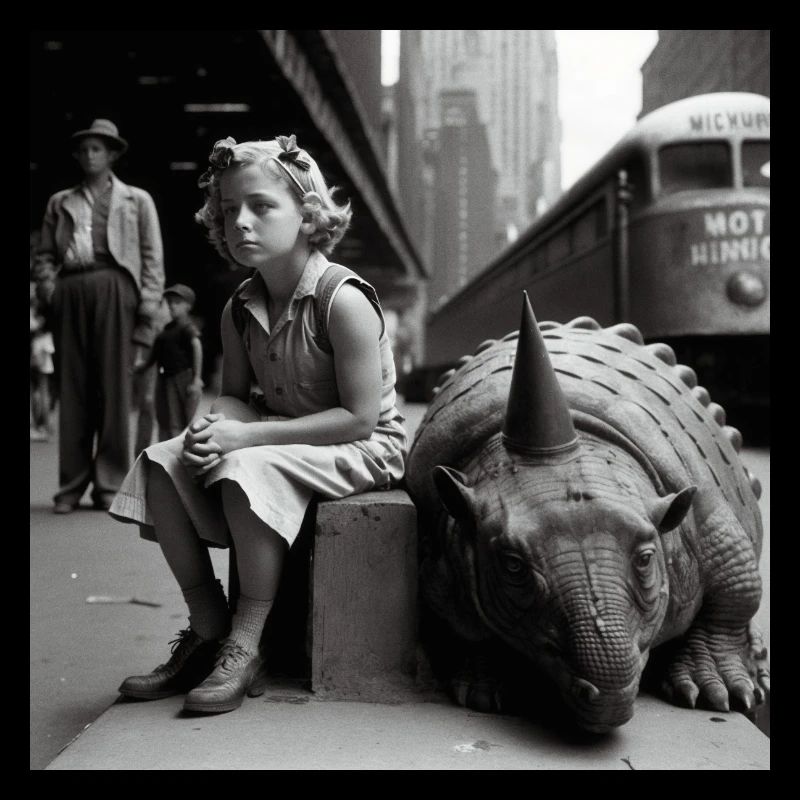 Kind sitzt neben Dino