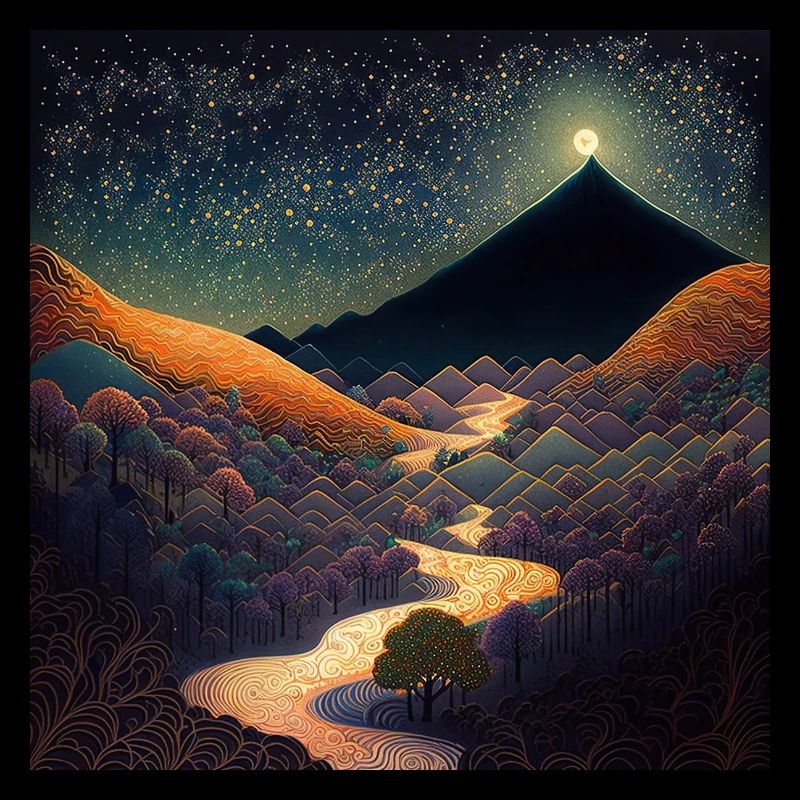 Japanese Chinese landscape drawing pattern