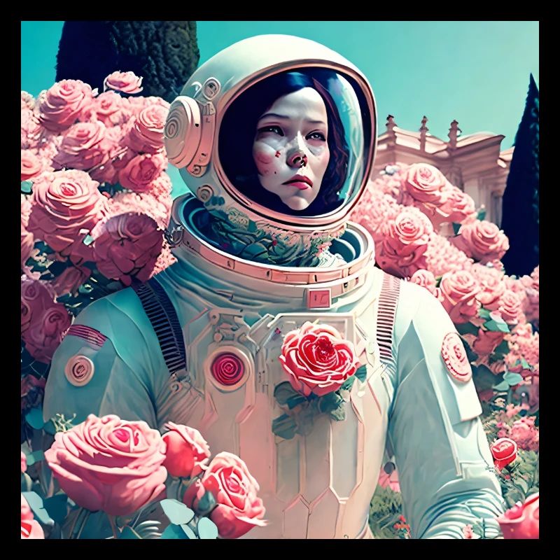 Astronaute dans la roseraie au soleil