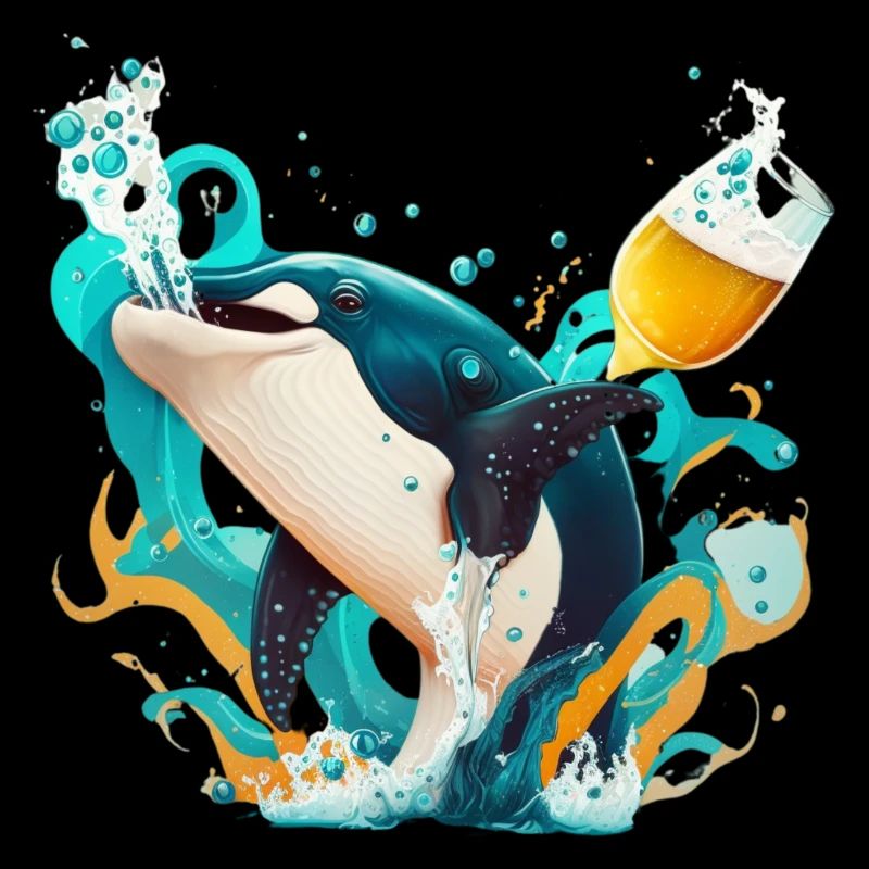 Orca mit Bier und Wellen