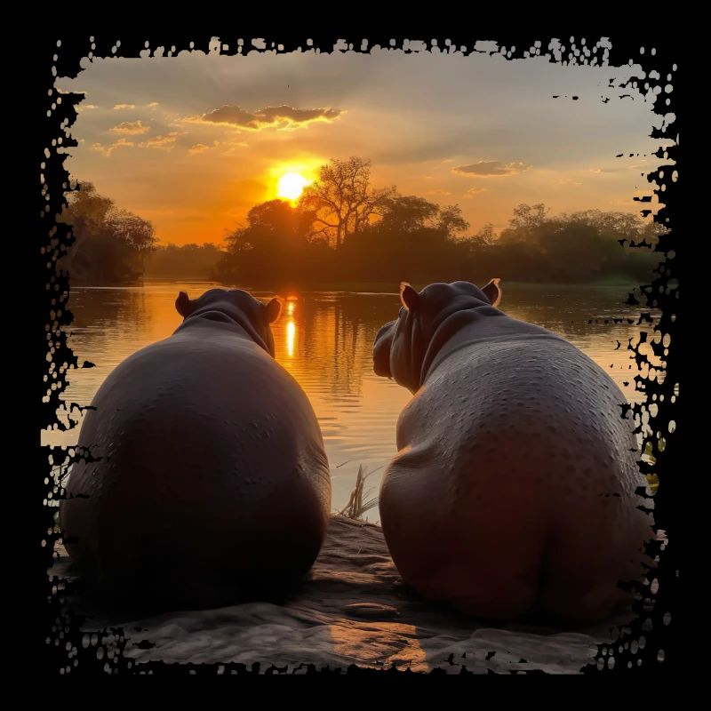 Two hippos enjoying the sunset