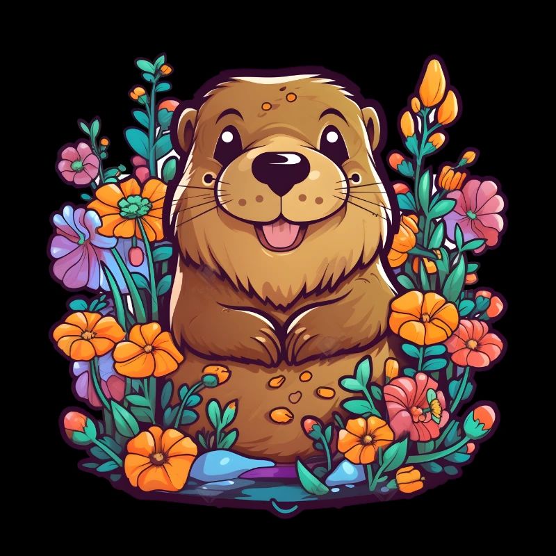 Bieber dans un paysage de dessin animé pop avec des fleurs