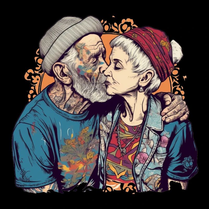 Cooles Pärchen küsst sich mit Mütze und Bart