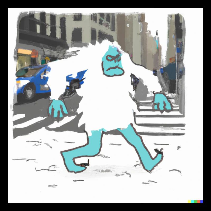 Grumpy Yeti Walking In New York