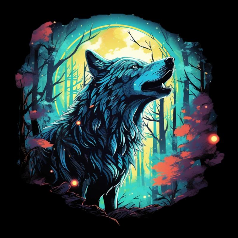 Epic wolf at full moon