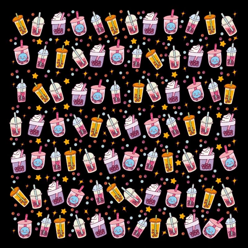 Kawaii Bubble Tea Pattern avec étoiles et bulles