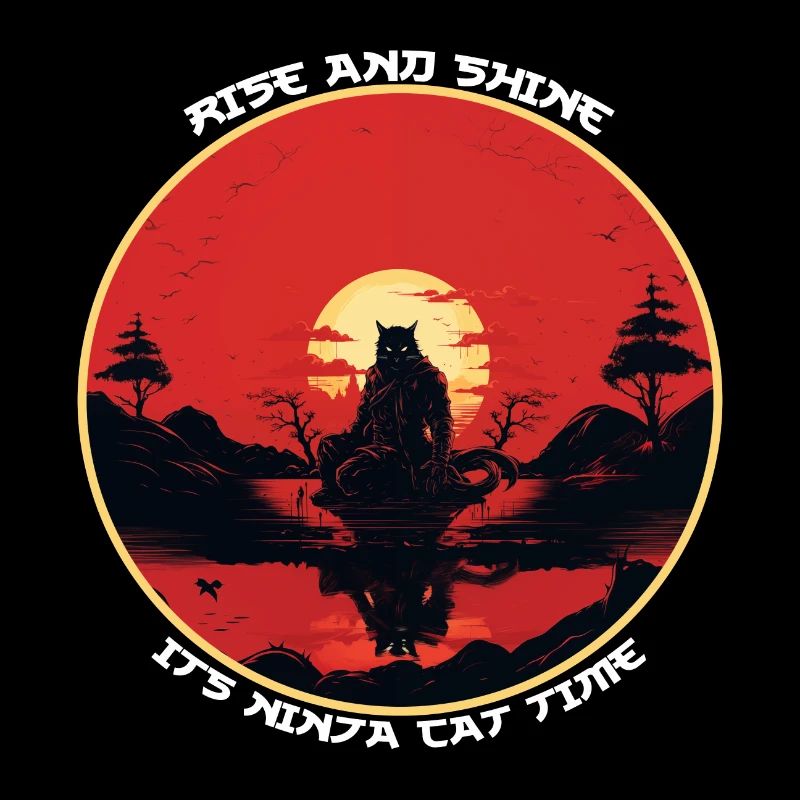 Funny Black Ninja Cat Silhouette Ninja Cat Time