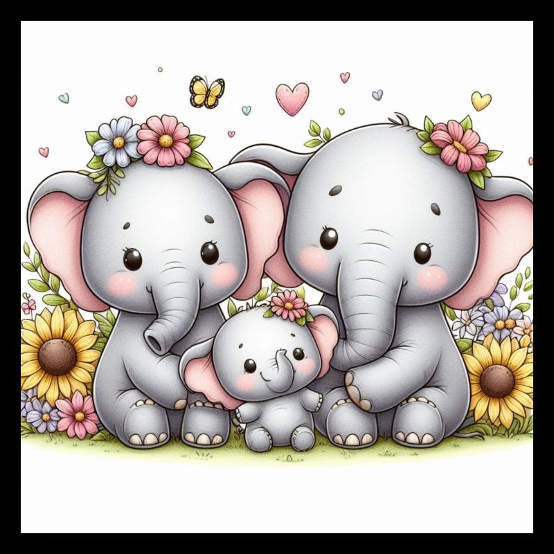 Famille d’éléphants mignons