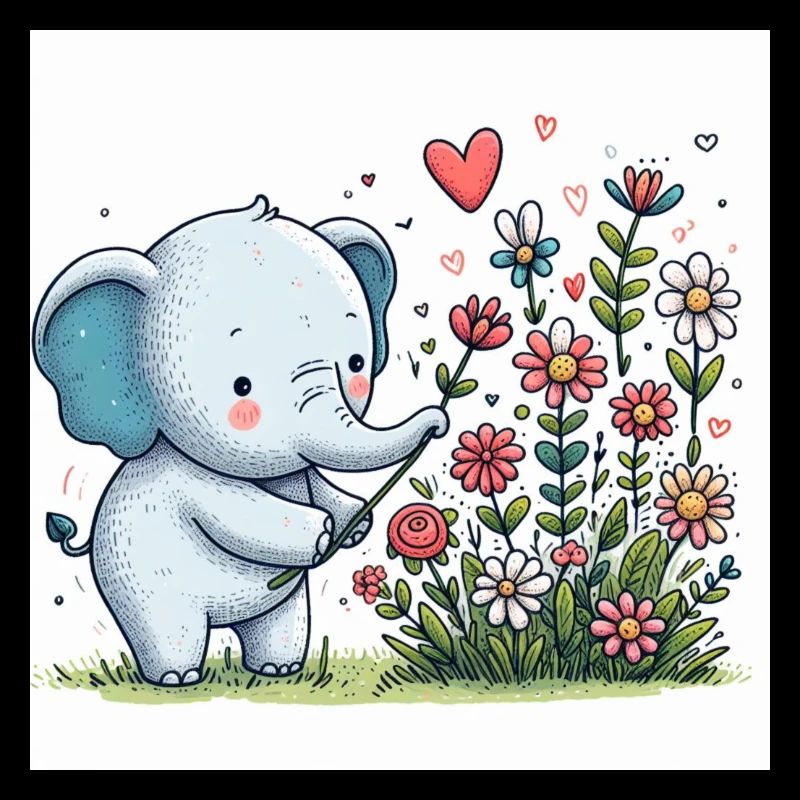 Elephant picking flowers