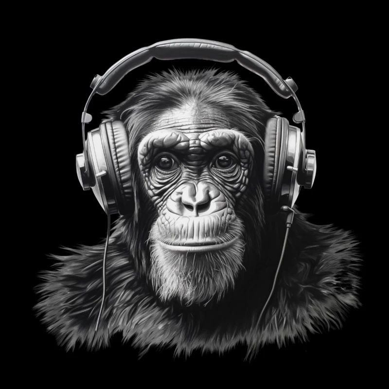 Chimpanzé avec écouteurs
