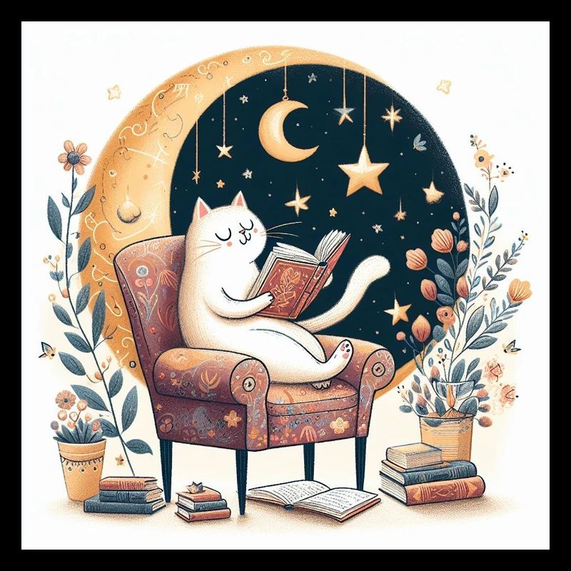 cat reading a book