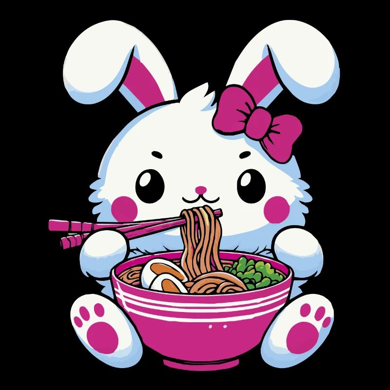 Kawaii Cute Rabbit Eating Ramen