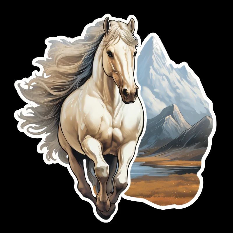 Cheval sauvage devant une chaîne de montagnes