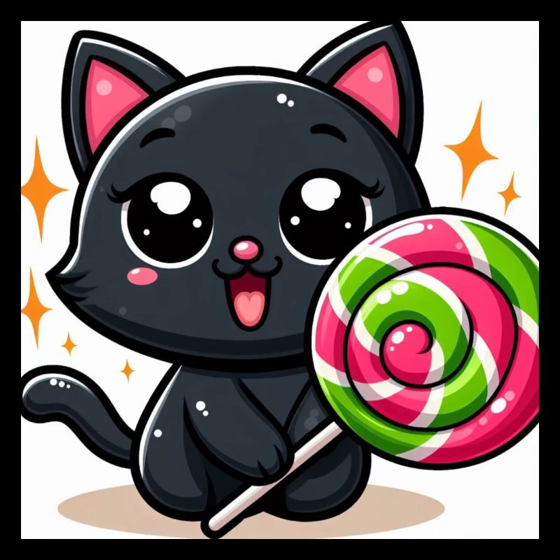 Sweet Kitty noir avec sucette et étoiles