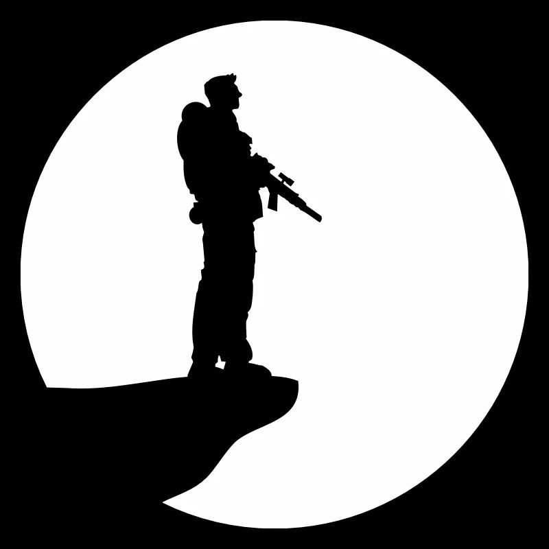 Soldier Moon Night Cliff Silhouette War Fighter