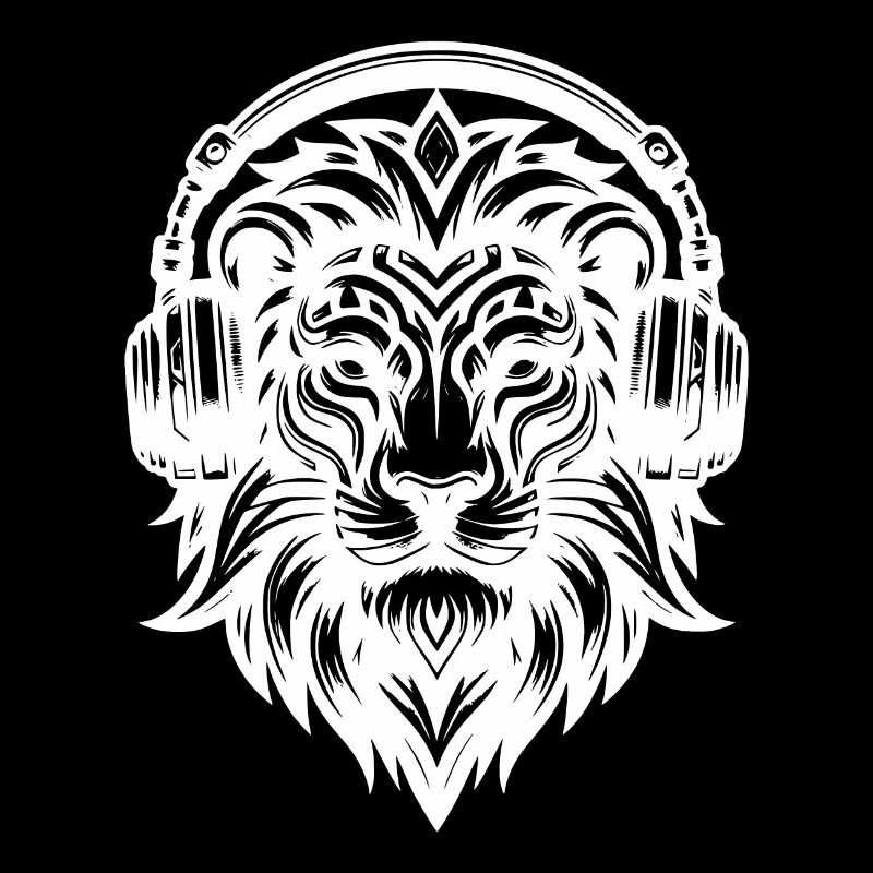 Lion de tatouage tribal avec des écouteurs