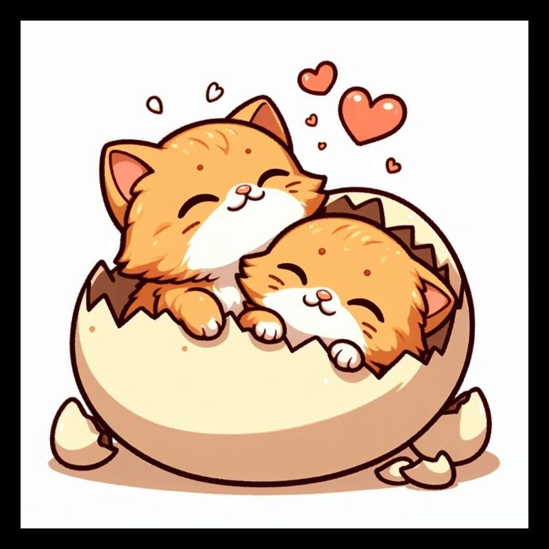 Cute kittens cuddling in an egg