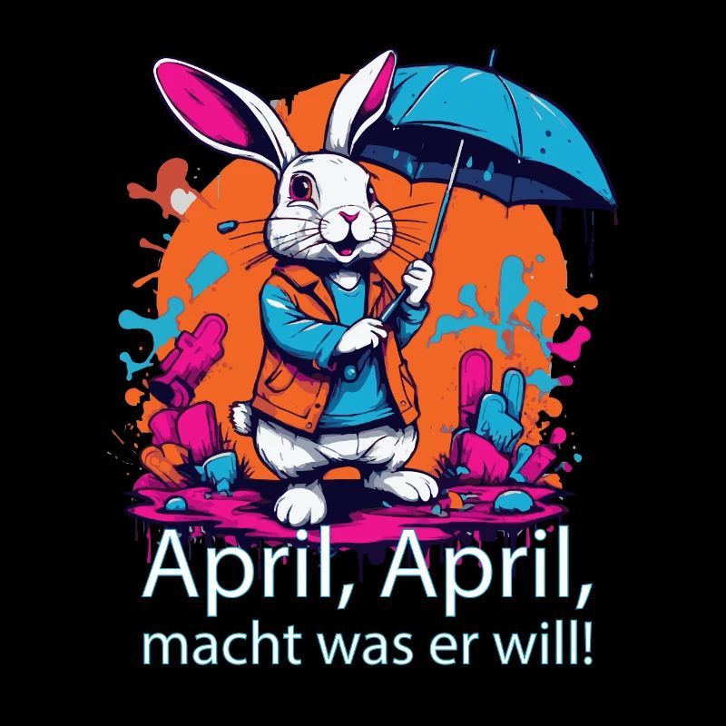 April, April, macht was er will Hase mit Schirm
