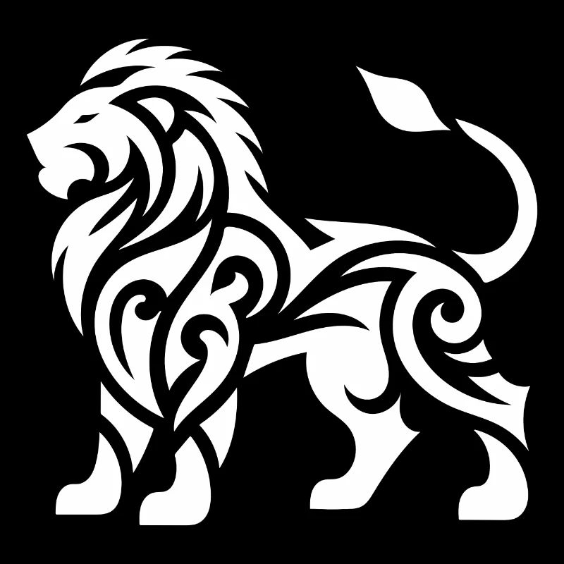 Elegant tribal tattoo lion with wild mane