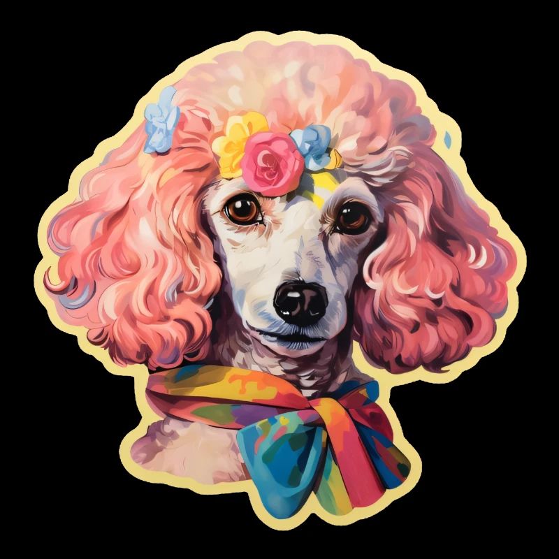 Tête de caniche avec accessoires