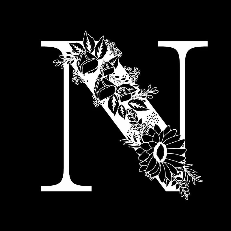 Black and white floral letter n