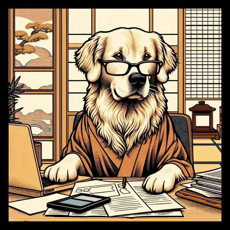 Japan Ukijo e Style Desk Golden Retriever