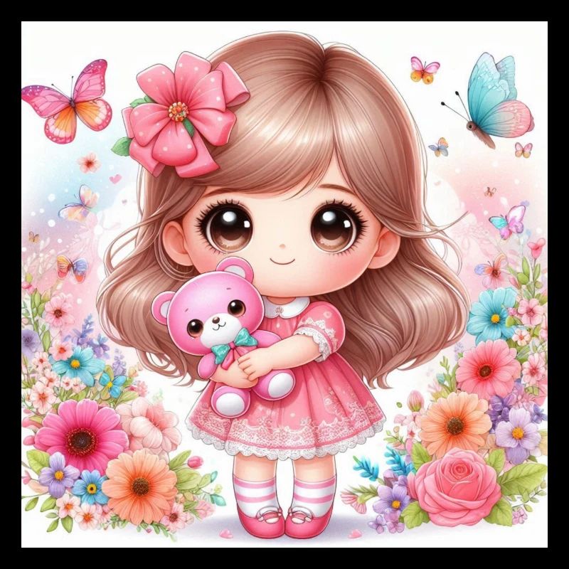 Kleine Puppe mit Teddybär