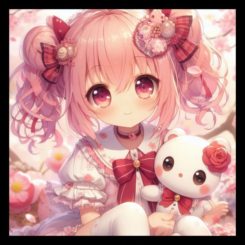 Kleines Mädchen mit ihrer japanischen Anime-Puppe