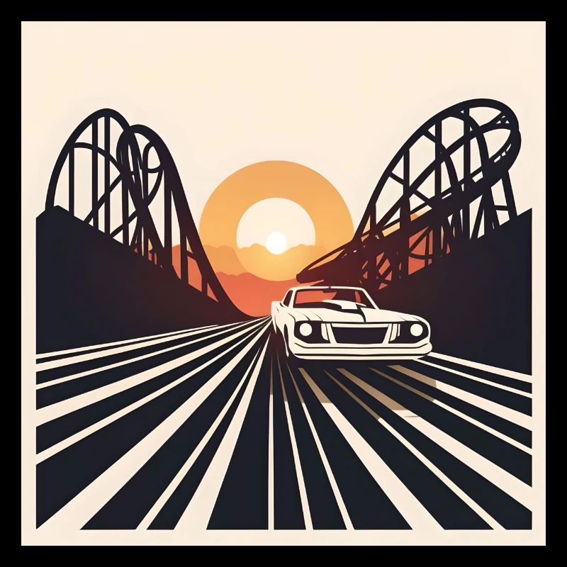 Retro Car + Roller Coaster in Sunset